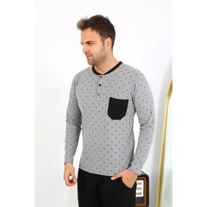 Giyim Erkek Uzun Kol Penye Füme Pijama Takımı