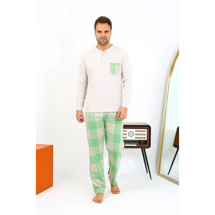 Giyim Erkek Uzun Kol Penye Krem Pijama Takımı