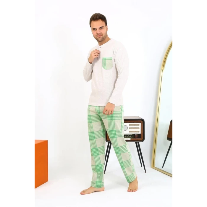 Giyim Erkek Uzun Kol Penye Krem Pijama Takımı