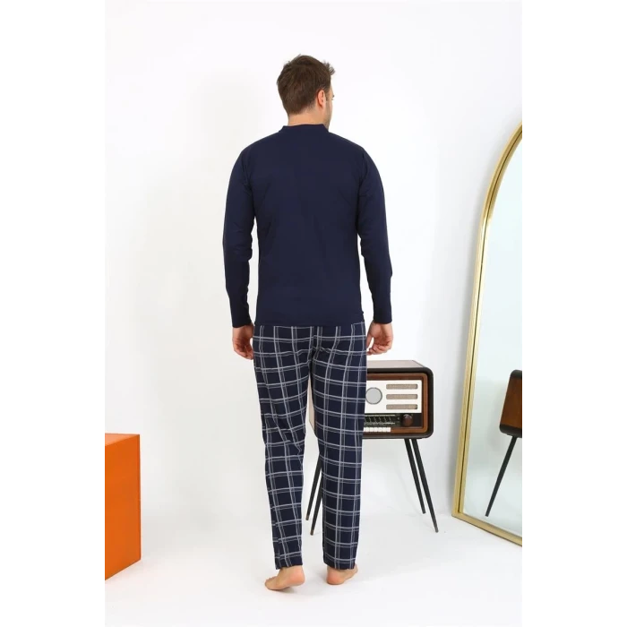 Giyim Erkek Uzun Kol Penye Lacivert Pijama Takımı