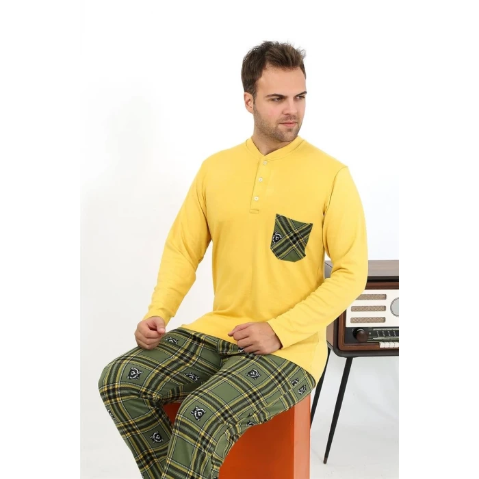 Giyim Erkek Uzun Kol Penye Sarı Pijama Takımı