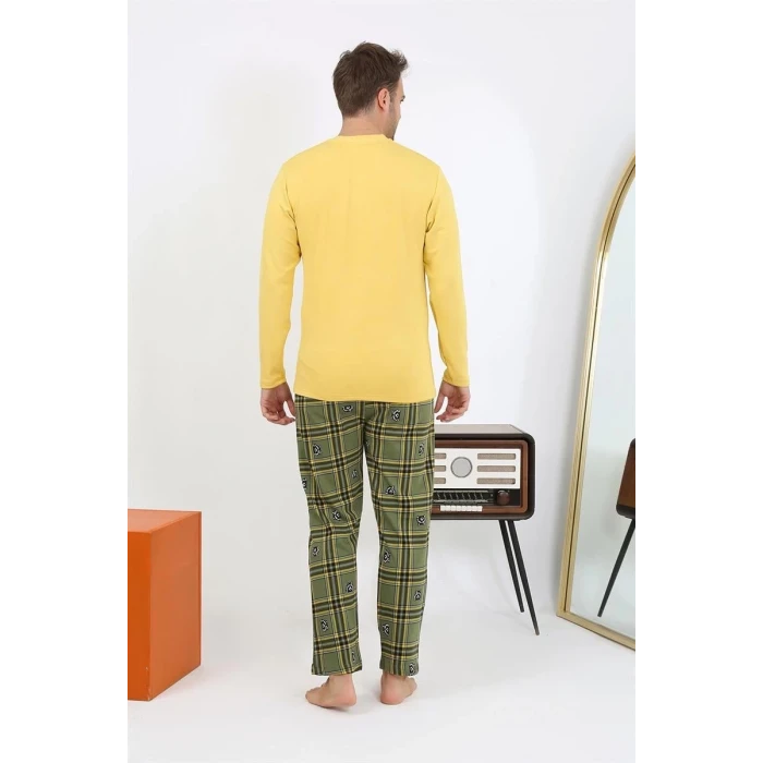 Giyim Erkek Uzun Kol Penye Sarı Pijama Takımı
