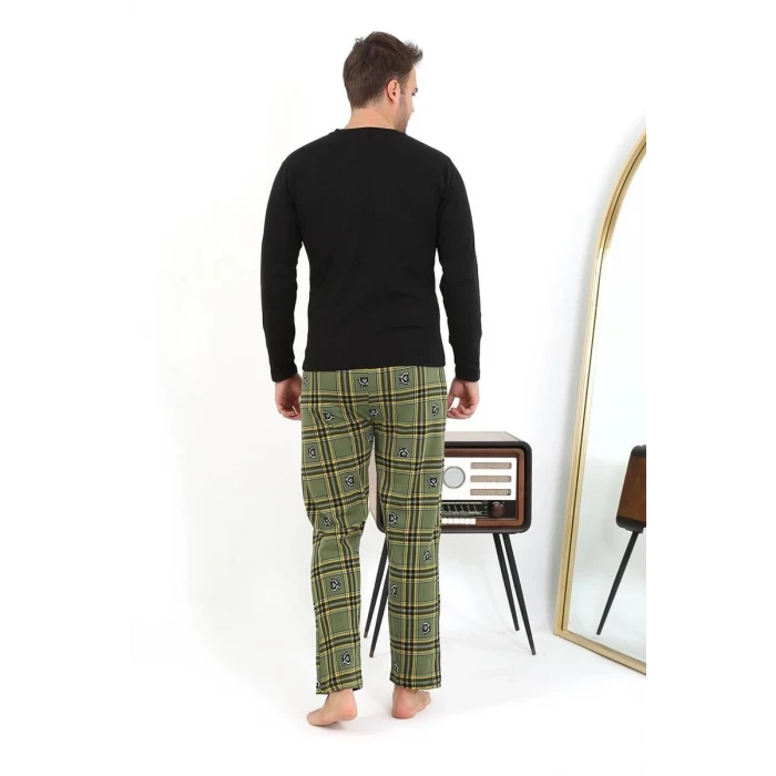 Giyim Erkek Uzun Kol Penye Siyah Pijama Takımı