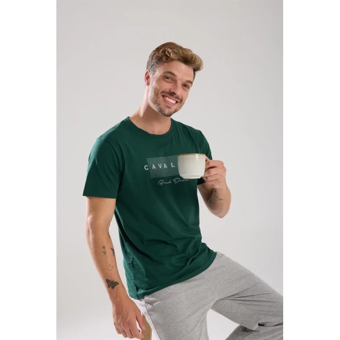 Giyim Erkek Yeşil Kısa Kol Pijama Takımı