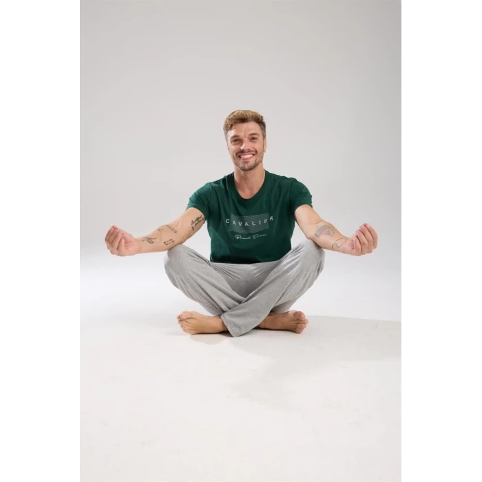 Giyim Erkek Yeşil Kısa Kol Pijama Takımı