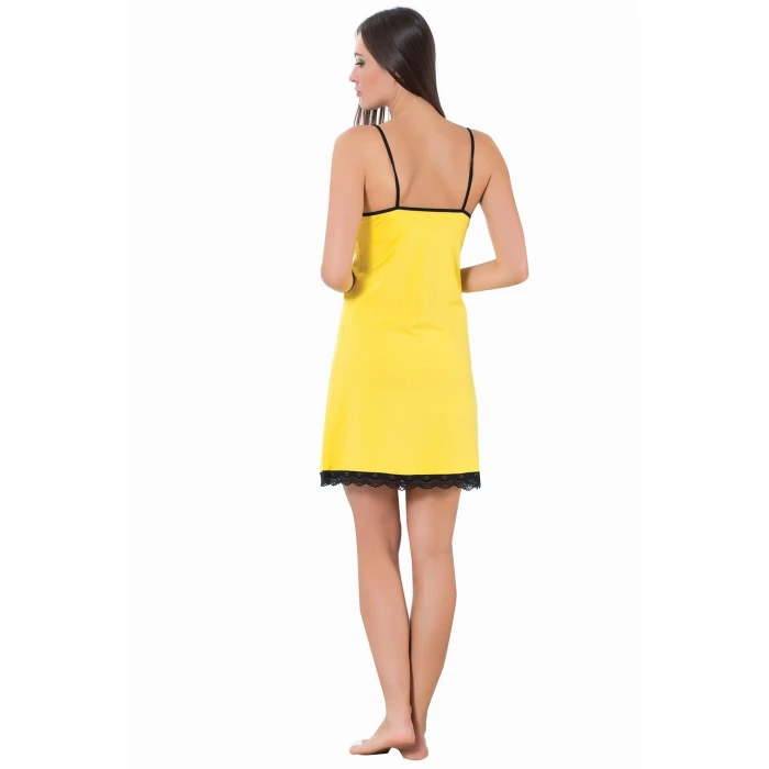 Giyim İp Askılı Gecelik Sarı - Siyah