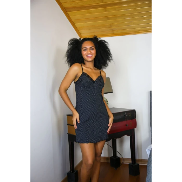 Giyim İp Askılı Penye Gecelik Siyah