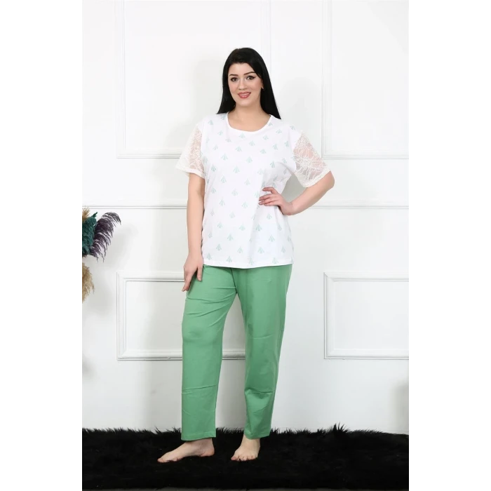 Giyim Kadın 5XL-6XL-7XL-8XL Büyük Beden Kısa Kol Pijama Takım Beyaz