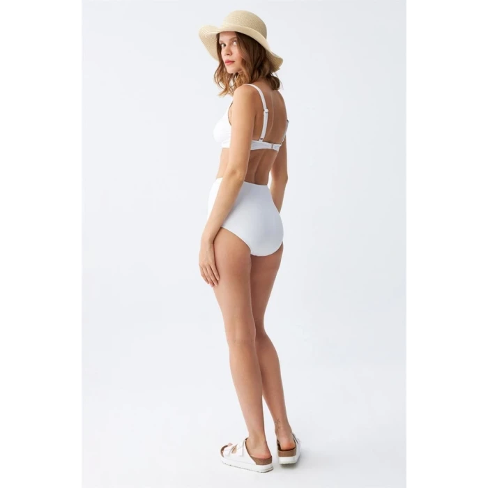 Giyim Kadın Basic Beyaz Pedli Yüksek Bel Bikini Takımı
