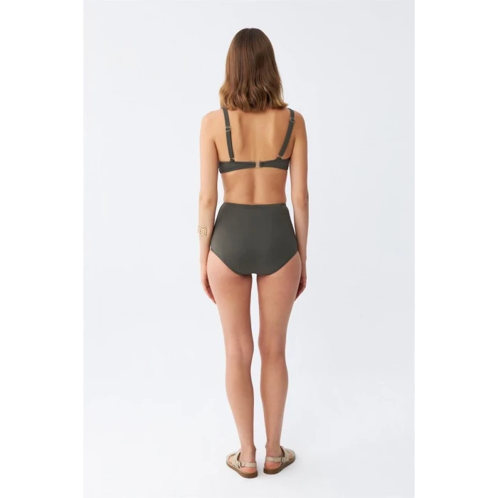 Giyim Kadın Basic Haki Pedli Yüksek Bel Bikini Takımı