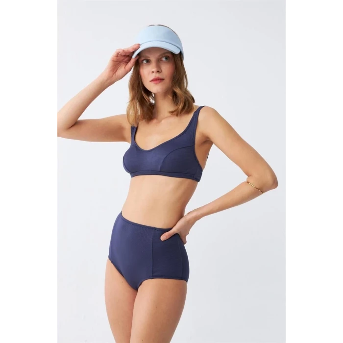 Giyim Kadın Basic Lacivert Pedli Yüksek Bel Bikini Takımı