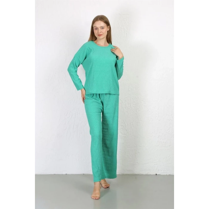 Giyim Kadın Bürümcük Kumaş Pijama Takım Yeşil