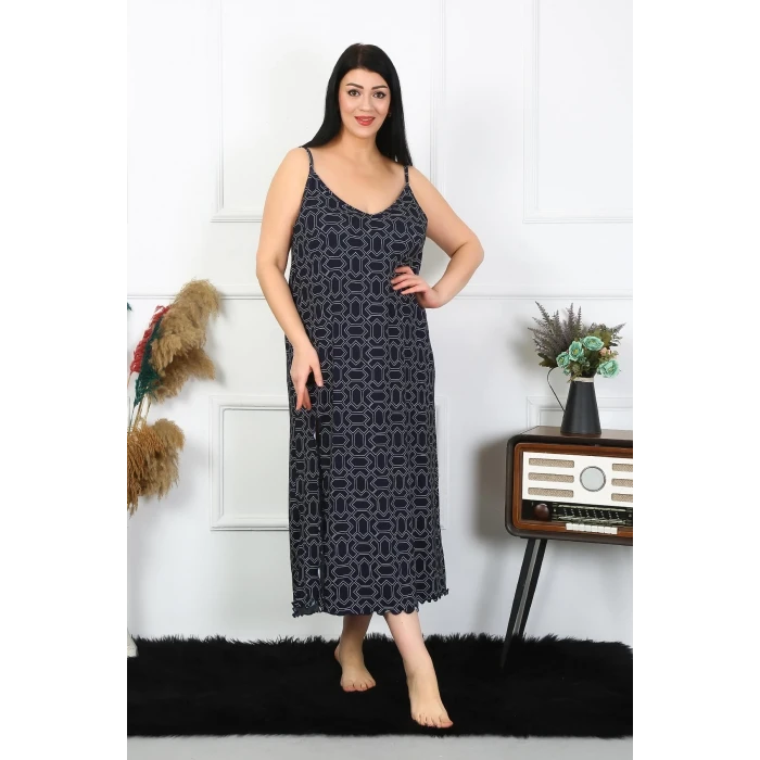 Giyim Kadın Büyük Beden İp Askılı Pamuklu Uzun Gecelik