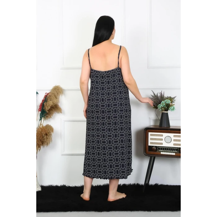 Giyim Kadın Büyük Beden İp Askılı Pamuklu Uzun Gecelik