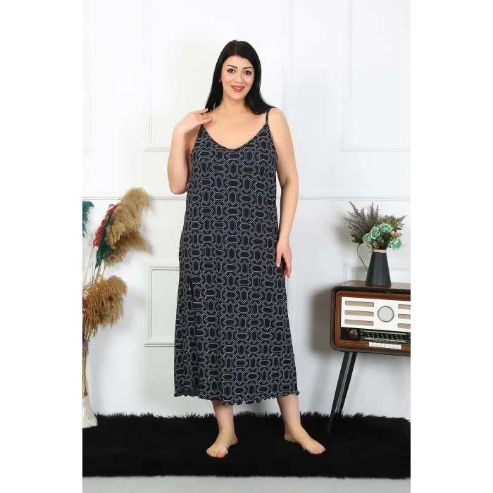 Giyim Kadın Büyük Beden İp Askılı Pamuklu Uzun Gecelik