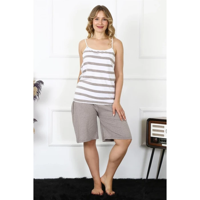 Giyim Kadın Büyük Beden İp Askılı Pijama Takım Vizon