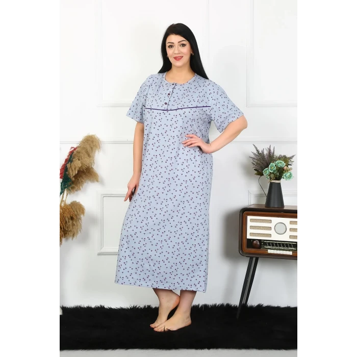 Giyim Kadın Büyük Beden Kısa Kol İndigo Anne Gecelik