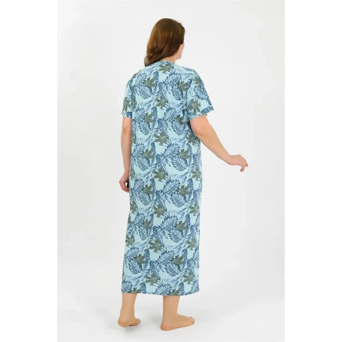 Giyim Kadın Büyük Beden Kısa Kol Mavi Anne Gecelik