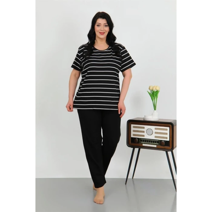 Giyim Kadın Büyük Beden Kısa Kol Penye Pijama Takımı Siyah
