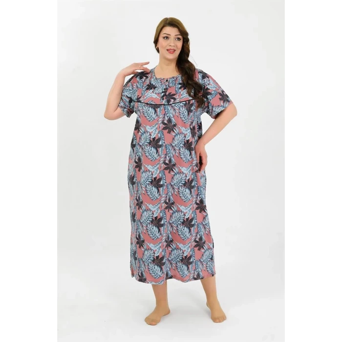 Giyim Kadın Büyük Beden Kısa Kol Somon Anne Gecelik