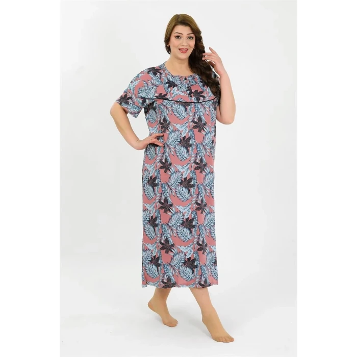 Giyim Kadın Büyük Beden Kısa Kol Somon Anne Gecelik