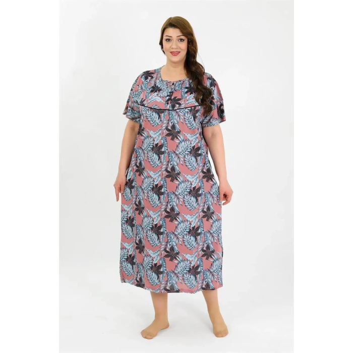 Giyim Kadın Büyük Beden Kısa Kol Somon Anne Gecelik