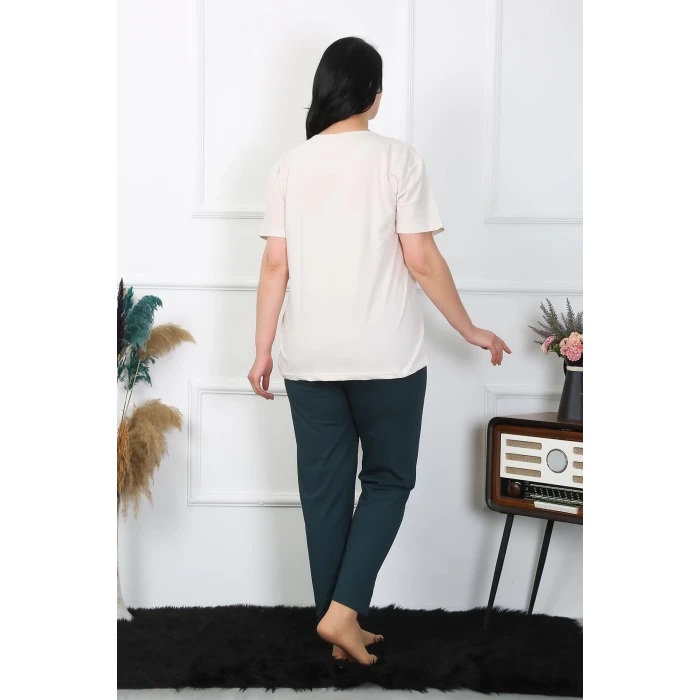Giyim Kadın Büyük Beden Krem Pijama Takımı