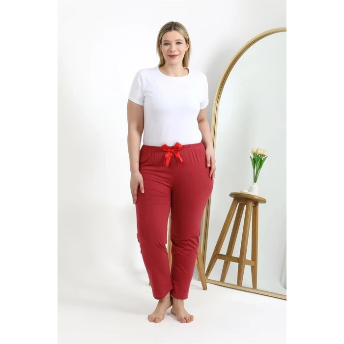 Giyim Kadın Büyük Beden Mercan Pamuklu Rahat Kalıp Ev Giyim Pijama Altı