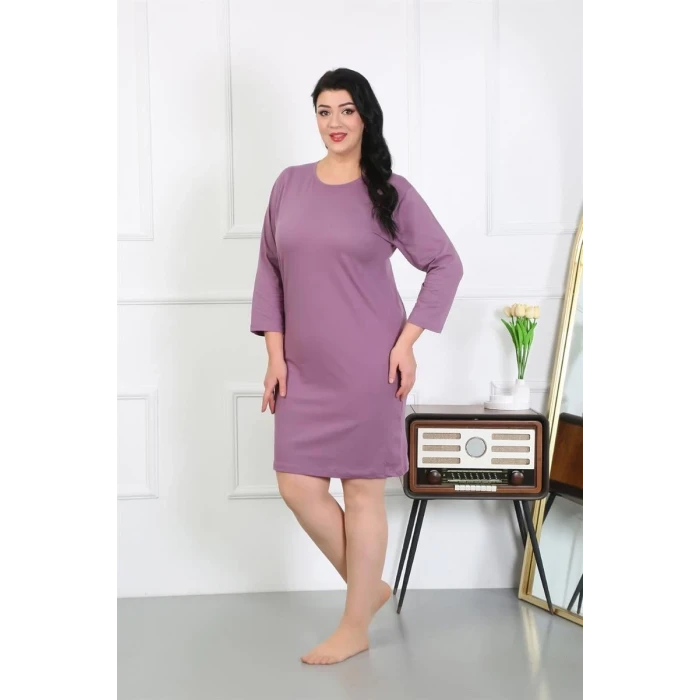 Giyim Kadın Büyük Beden Penye Gecelik Ev Elbisesi Mürdüm