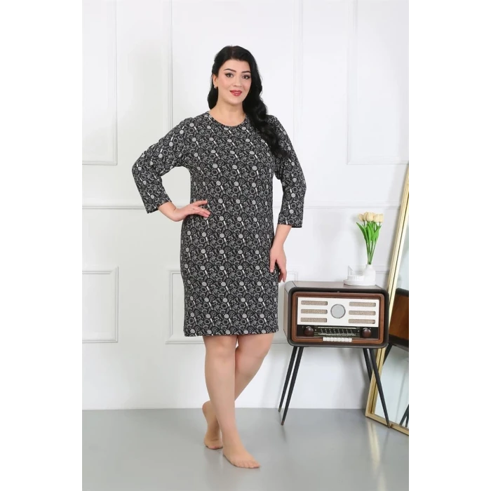 Giyim Kadın Büyük Beden Penye Gecelik Ev Elbisesi Siyah