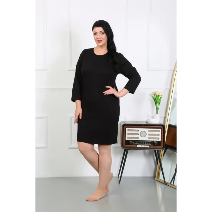 Giyim Kadın Büyük Beden Penye Gecelik Ev Elbisesi Siyah