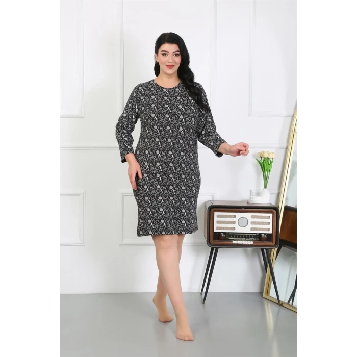 Giyim Kadın Büyük Beden Penye Gecelik Ev Elbisesi Siyah