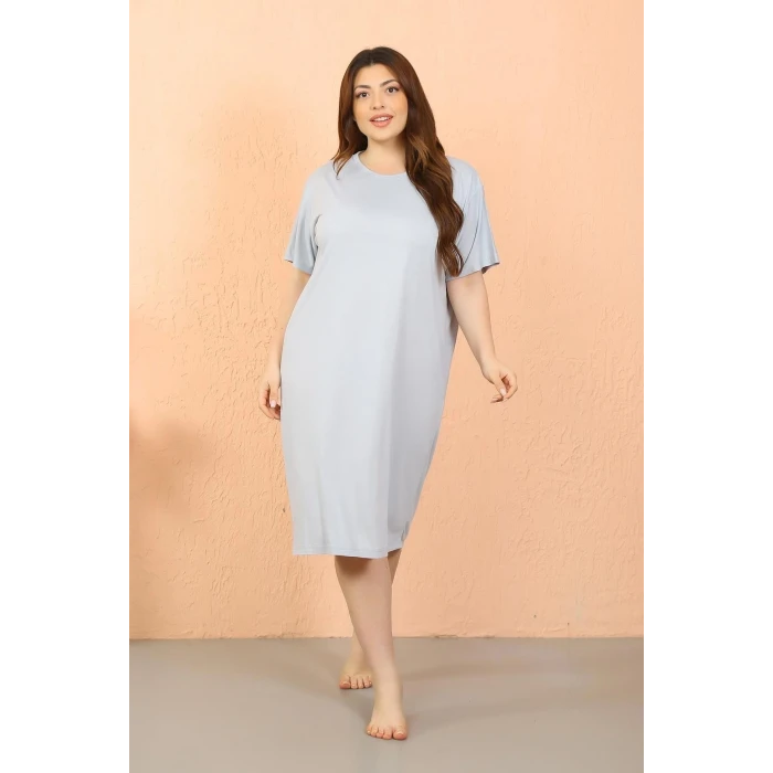 Giyim Kadın Büyük Beden Penye Kısa Kol Gri Gecelik