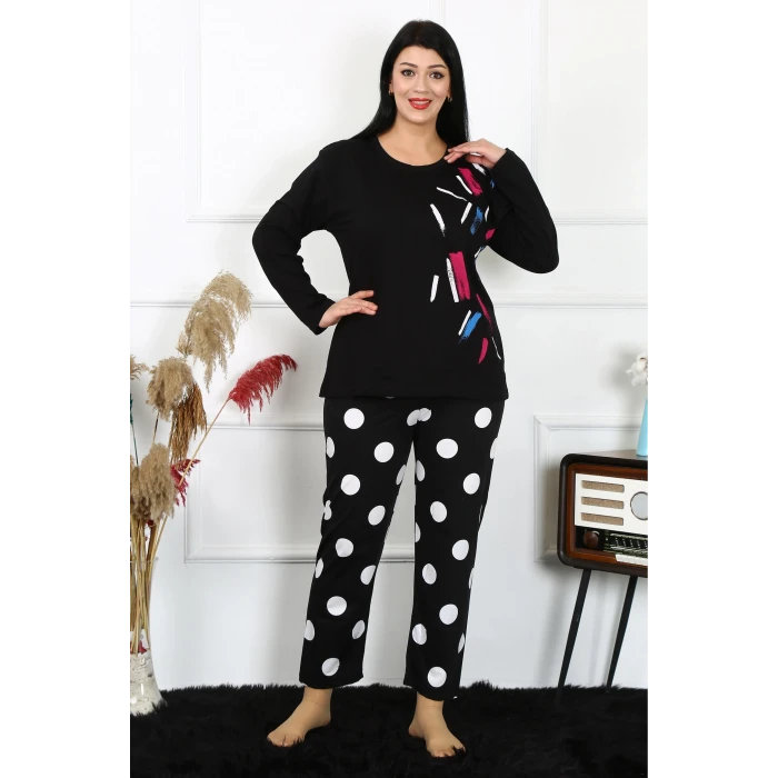 Giyim Kadın Büyük Beden Penye Uzun Kol Pijama Takım