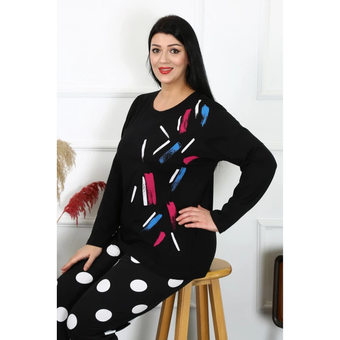 Giyim Kadın Büyük Beden Penye Uzun Kol Pijama Takım