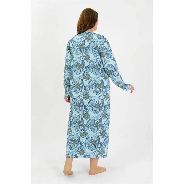 Giyim Kadın Büyük Beden Uzun Kol Mavi Anne Gecelik