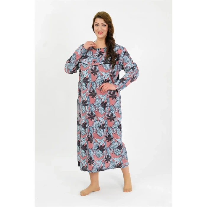 Giyim Kadın Büyük Beden Uzun Kol Somon Anne Gecelik