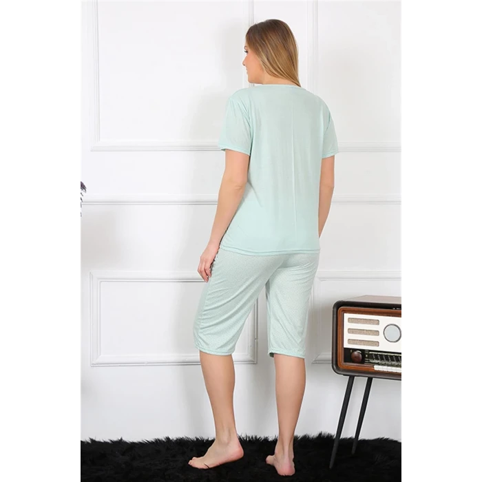 Giyim Kadın Büyük Beden Viscon Su Yeşili Kapri Pijama Takım