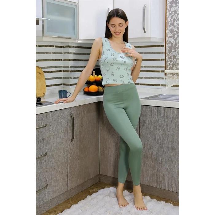 Giyim Kadın Crop Büstiyer Tayt Alt Üst Takım SuYeşili