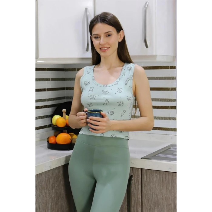 Giyim Kadın Crop Büstiyer Tayt Alt Üst Takım SuYeşili