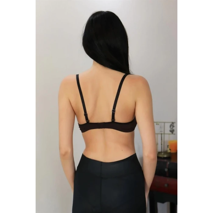 Giyim Kadın Destekli Balenli Önden Açılır Dekolteli Sütyen Kahve