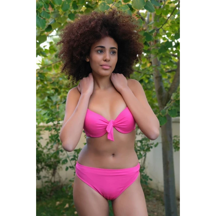 Giyim Kadın Destekli Fiyonklu Alt Üst Fuşya Bikini Takım
