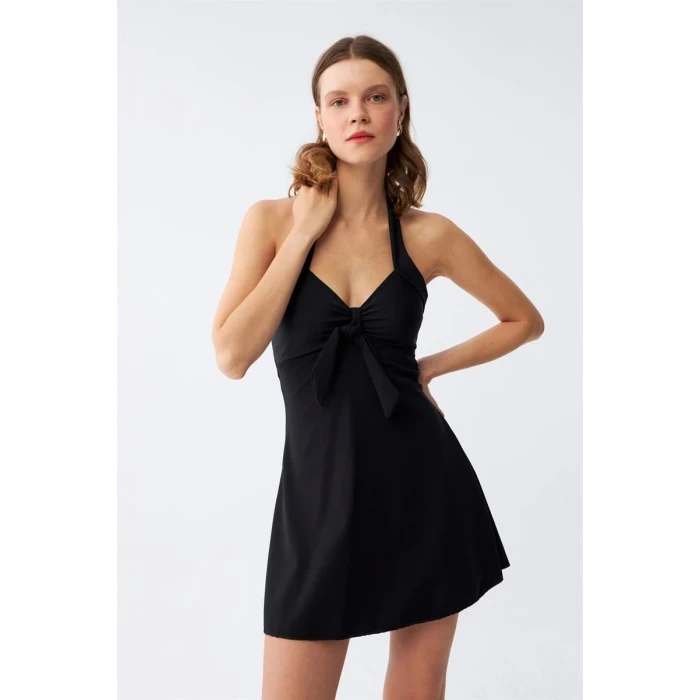 Giyim Kadın Fiyonklu Siyah Elbise Mayo