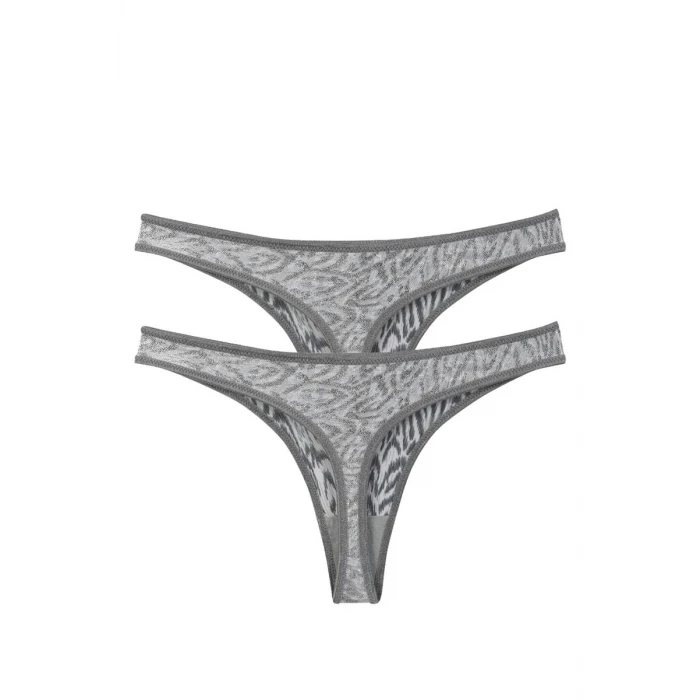 Giyim Kadın Gri Zebra Desenli 2li Tanga Slip