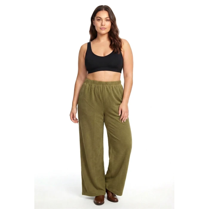 Giyim Kadın Haki Dokulu Büyük Beden Cepli Pijama Altı