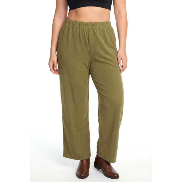 Giyim Kadın Haki Dokulu Büyük Beden Cepli Pijama Altı