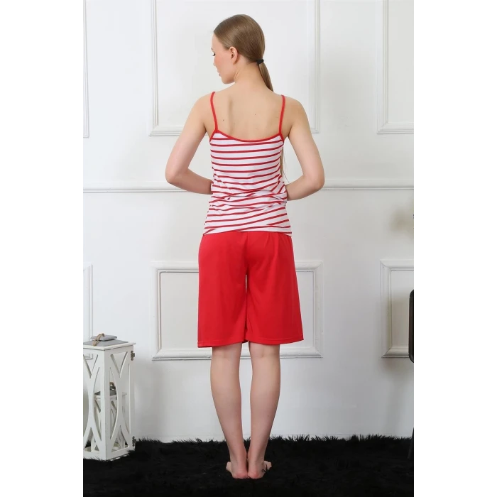 Giyim Kadın İp Askılı Kapri Takım Kırmızı