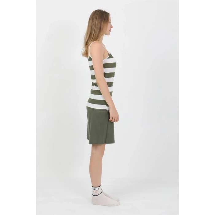 Giyim Kadın İp Askılı Pamuk Penye Şortlu Takım Haki