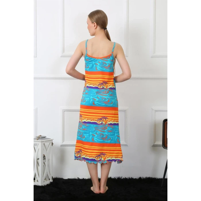 Giyim Kadın İp Askılı Uzun Gecelik Mavi