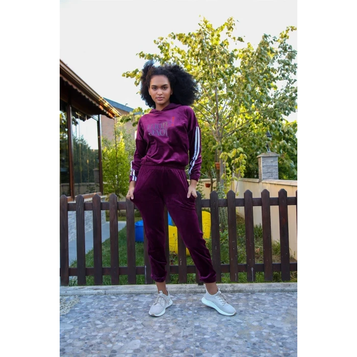 Giyim Kadın Kadife Eşofman Takım Bordo